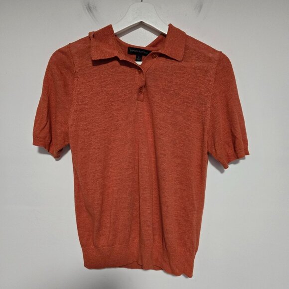 Banana Republic Women's Size S Linen-Blend Short Sleeve Polo Sweater Orange - Picture 1 of 12